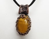 Wire Wrapped Pendant with Tiger's Eye and Copper, Wire Wrapped Jewelry, Copper Jewelry