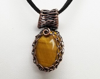 Wire Wrapped Pendant with Tiger's Eye and Copper, Wire Wrapped Jewelry, Copper Jewelry
