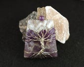 Wire Wrapped Amethyst Gemstone Pendant with Sterling Silver Tree of Life Design - 0004