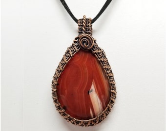 Wire Wrapped Pendant with Agate and Copper, Wire Wrapped Jewelry, Copper Jewelry
