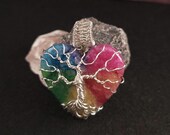 Wire Wrapped Rainbow Quartz Heart – Sterling Silver Tree of Life Pendant – Handmade Crystal Necklace - 0005