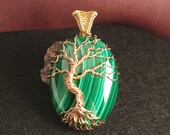 Wire Wrapped Malachite Pendant – Tree of Life Necklace in 14K Gold Filled Wire – Handmade Healing Crystal Jewelry - 0003