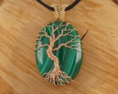 Wire Wrapped Tree of Life Pendant, 14k Gold and Malachite, Wire Wrapped Jewelry, Gold Jewelry