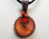 Wire Wrapped Pendant with Glass Cabochon and Copper, Wire Wrapped Jewelry, Copper Jewelry