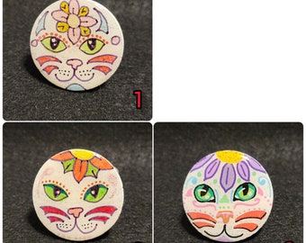 Dia de los Muertos Cat Face Wooden Magnets - Hand-Painted Charm for Fridge & More!