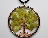 Wire Wrapped Tree of Life Pendant with New Jade, Wire Wrapped Jewelry, Copper Jewelry, Tree Pendant