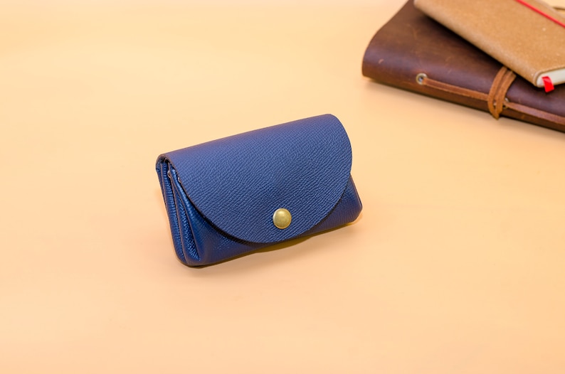 Frauen Geldbeutel Kleines minimalistisches Portemonnaie für Damen Einzigartiges Geschenk Schlanke Brieftasche Größe: ca.11,5x8x3,5cm Blau-Nappa