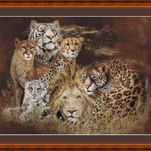 BIG CATS II - schemat haftu krzyżykowego w formacie pdf w 14/18 liczeniach Oryginalna grafika © Steven Michael Gardner