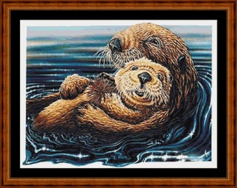 FIRST BORN OTTER - pdf cross stitch chart  in 14/18 count  Original Artwork ©  Steven Michael Gardner