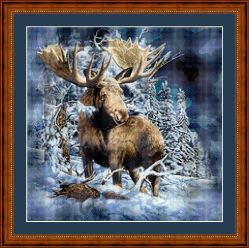 MOOSE IN WINTER Pdf/ Printed Cross Stitch Chart in 14/18 | Etsy