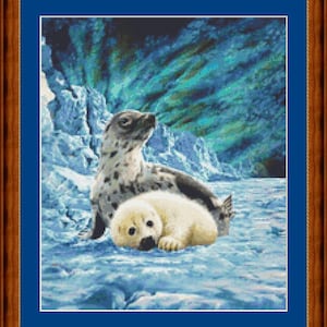 BABY HARP SEALS -  pdf cross stitch chart  in 14/18 count  Original Artwork ©  Steven Michael Gardner