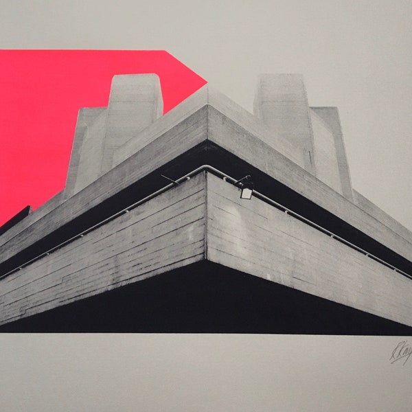 National Theatre in Neon Pink, Brutalist Print