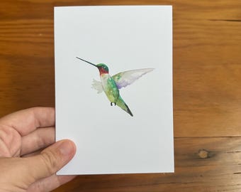 Hummingbird: blank watercolor bird greeting card, all occasion stationary, thank you note, birthday card