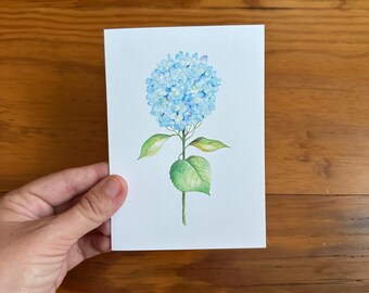 Susan blue Hydrangea: blank watercolor flower greeting card, all occasion stationary, get well soon card, baby shower