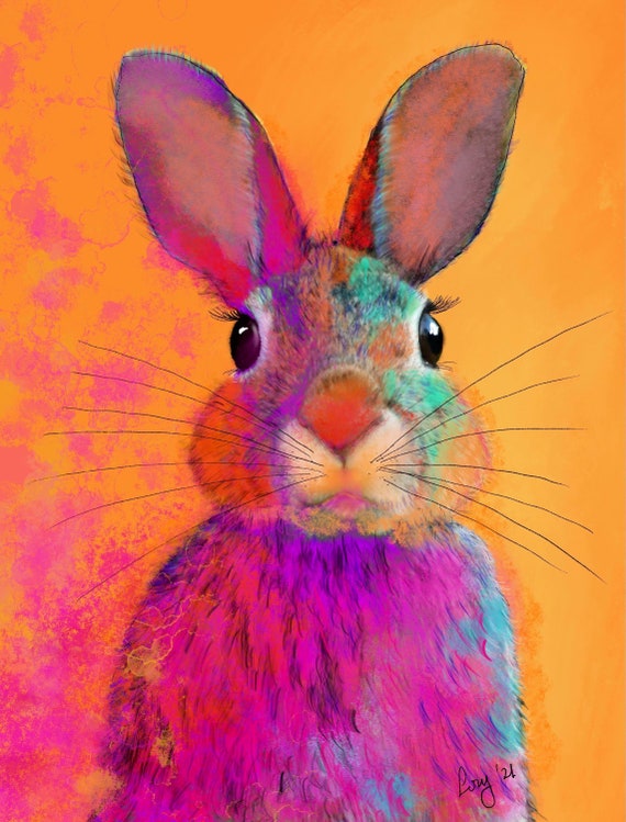 Regenbogen Hase psychedelischer Hase Druck, süßes buntes Kaninchen, helles  Kaninchen Kunst Wanddekor, Illustration, fröhliches Poster & Leinwand  Ostern