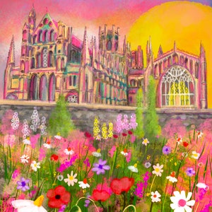 East Ely Cathedral, Almonry tea room, medieval cathedral, English cathedral, architectural art print, city of Ely historical Cambridgeshire