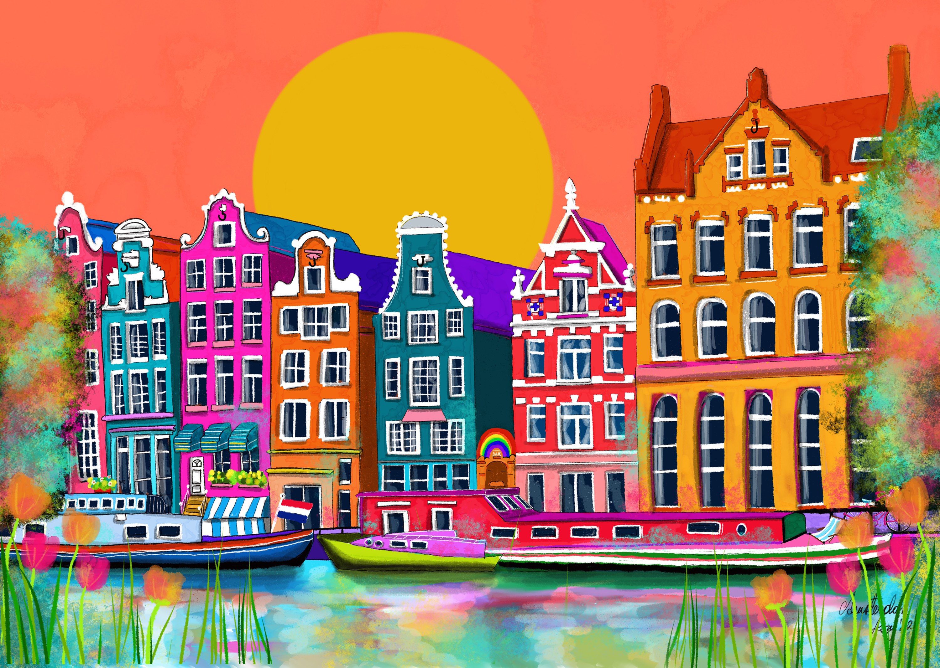 Amsterdam Print Art Wall, Psychedelic Trippy City of Amsterdam