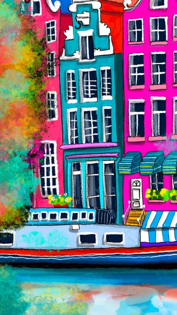 Amsterdam Print Art Wall, Psychedelic Trippy City of Amsterdam