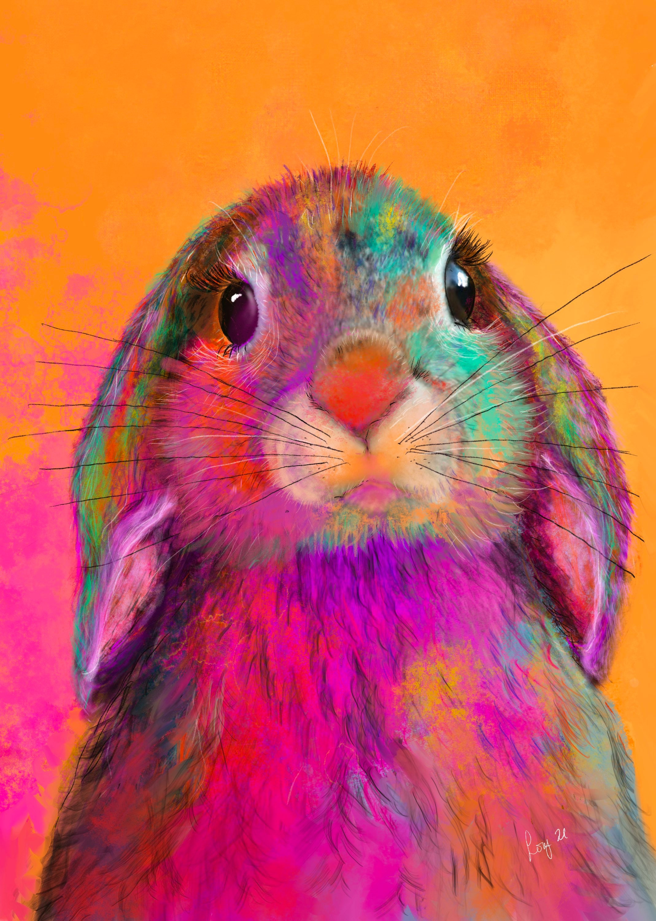 Lop Ear Rainbow Bunny Psychedelic Rabbit Art Print, Sweet Lop Ear Rainbow Bunny Psychedelic Rabbit Art Print, Sweet