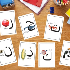 Flashcards des ARABISCHEn Alphabets, Set von 58 Karten von Tieren, Pflanzen, Lebensmitteln und Natur