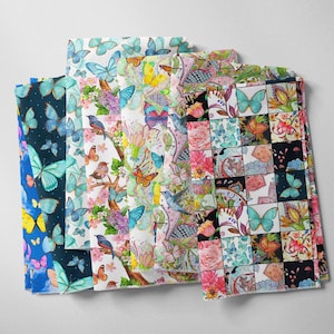 100 % coton, papillons, nouveauté florale, motif imprimé, courtepointe, robe artisanale pour enfants, couture de qualité, matériau de qualité supérieure | 55" - 140 cm de large