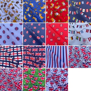 Proud to be British UK Printed Polycotton Novelty Children&#39;s Kids Dress Craft Bunting Fancy Dress Decor Sewing Fabric | 45&quot; - 112cm Wide