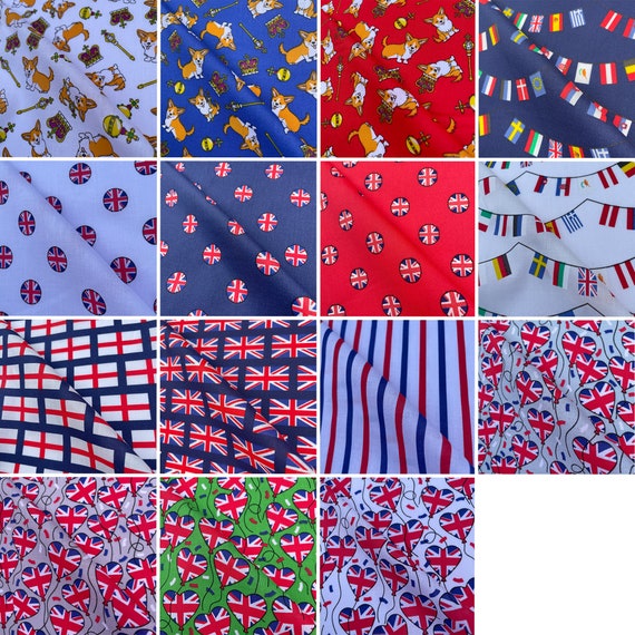 Proud to be British UK Printed Polycotton Novelty Children's Kids Dress Craft Bunting Fancy Dress Decor Sewing Fabric | 45" - 112cm Wide