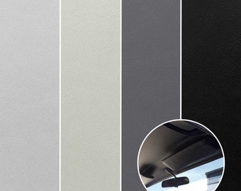 May include: Car headlining and interior trim fabric samples in light gray, off-white, dark gray, and black. The black sample is shown in a close-up image of a car's interior headliner.