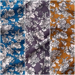 Carmen Floral Flower Printed Design 100% Premium Viscose Challis Soft Draping Dress Tops Summer Fabric | 55&quot; - 140cm Wide | Sold Per Metre