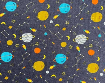 Space Galaxy Novelty Cotton Elastane Spandex Stretch Jersey Dress Craft Fabric Dresses Tops Skirts Leggings Crafts | 55" - 140cm Wide