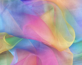 Rainbow Organza Multi Coloured Fabric Material for Children's Curtains Dress Decorations Parties Theatre | 59" - 150cm Wide | Sold Per Metre
