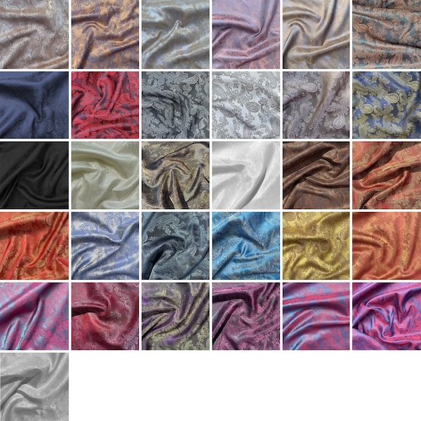 Paisley Jacquard Poly Viscose Tissé Soyeux Rembourrage Léger Artisanat Robe Confection Cravates Costume Doublure Drapé Tissu Matériau | 59" - 150 cm de large