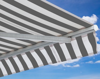 Grijs gestreept, sterk, waterbestendig, UV-bestendig, PU-gecoat, wit zand, teflon, zwaar uitgevoerd canvas voor buitengebruik, tuinhuisjes bekledingsstof | 60" - 150 cm
