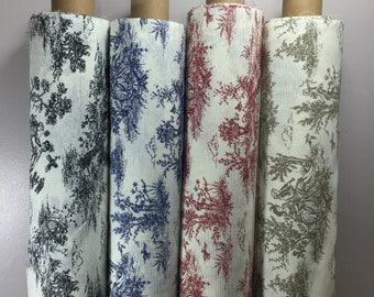 Toile De Juoy French Lover Print Design Baumwolle Reich Leinen Stoff Handwerk Vorhänge Quilten Patchwork Polsterung | 55"-140cm | Meterware