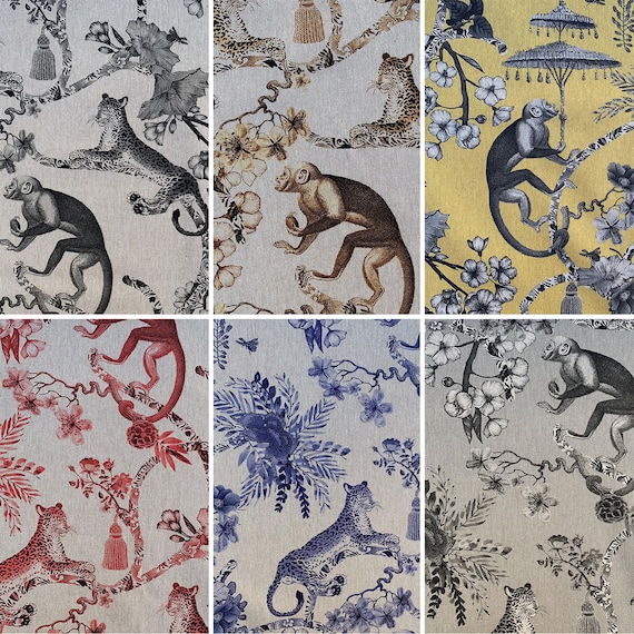 Oriental Chinoiserie Whimsy Print Premium Cotton Rich Linen Fabric Bags Crafts Blinds Curtain Quilting Patchwork Upholstery | 55"-140cm Wide