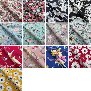 Viscose Twill Challis Printed Summer Clothing Dress Blouses Curtaining Silky Feel Fabric Material | 55&quot; - 140cm Wide | Sold Per Metre