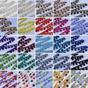 Bolas de pompom, guarnição, acabamento, bordas, 18 mm, franjas de pompom, 28 mm, fita de viés de pompom, costura, artesanato, decoração de vestido | Vendido por metro