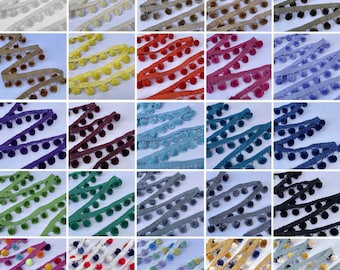Pom-Pom-Bälle-Besatz, 18-mm-Bommelfransen, 28-mm-Pompom-Schrägband, Nähen, Basteln, Kleid-Dekoration | Pro Meter verkauft
