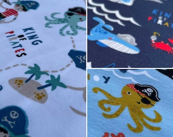 Pirates Novelty Cotton Elastane Spandex Stretch Jersey Dress Craft Fabric Dresses Tops Skirts Leggings Crafts | 55" - 140cm Wide
