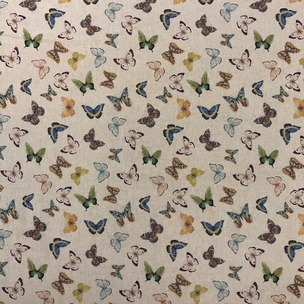 Papillons exotiques, impression numérique, tissu en coton riche en lin de qualité supérieure, rideaux artisanaux, tapisserie d'ameublement en patchwork | 55" - 140 cm | Par demi-mètre