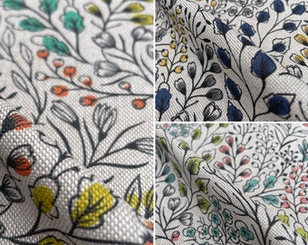 Trailing Flowers Floral Design Printed Cotton Rich Linen Vintage Look Quilting Crafts Cushion Curtain Furnishing Upholstery Home Fabric