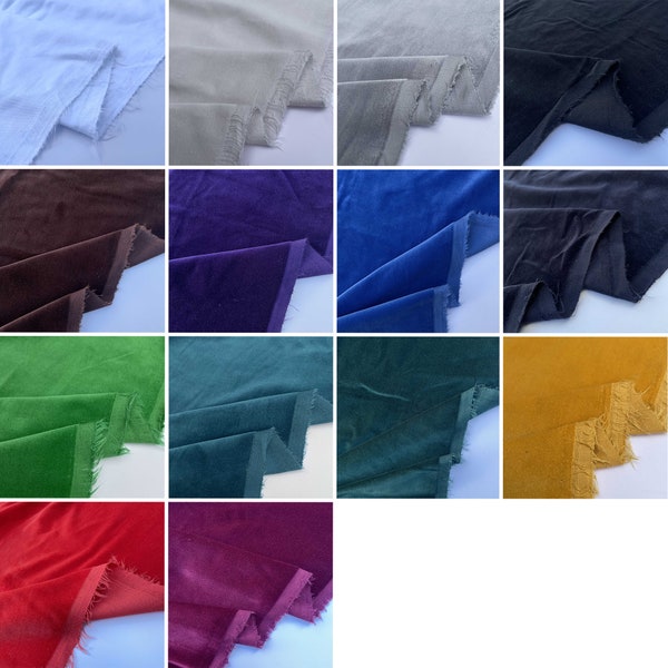 Plain 100% Cotton Velvet Super Soft Plush Pile Clothing Home Décor Upholstery Backdrop Tabelcloth Curtains Fabric Material | 42" 108cm Wide