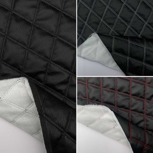 Premium Black Quilted Faux Leather Vinyl Diamond Stitch Upholstery Automotive Furnishing Bag Fashion Fabric Material | 55" - 140 cm Wide