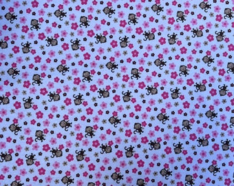 Monkey Flower Print Extra Wide Brushed Winceyette Nowość 100% bawełny tkany miękki polar flanelowa tkanina na ubrania koc | 60” 150 cm szerokości