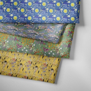 100% Cotton Van Gogh Artist Vintage Printed Design Quilting Kids Craft Dress Quality Sewing Premium Fabric Material | 55&quot; - 140cm Wide