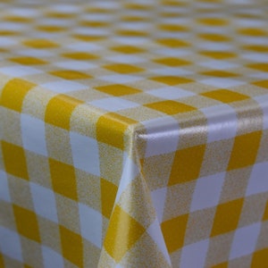 Yellow Gingham Designer Premium Table Cloth Wipe Clean Vinyl Table Cover Protector | 55&quot; - 140cm Wide