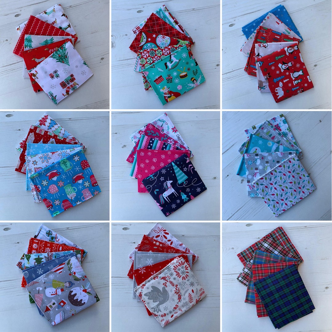 Christmas Xmas Themed 5 Pack Fat Quarter Fabric Bundle Selection for ...