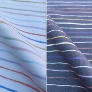 Tessuto artigianale per abiti in jersey elasticizzato con elastan e spandex di cotone stampato a righe, per abiti, top, gonne, leggings, artigianato / 55&quot; - 140 cm di larghezza