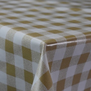 Beige Gingham Designer Premium Table Cloth Wipe Clean Vinyl Table Cover Protector | 55" - 140cm Wide