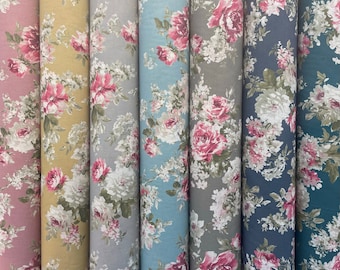 Rose Garden Floral Flowers Digital Printed Cotton Rich Linen Vintage Look Quilting Crafts Cushion Curtain Furnishing Upholstery Home Fabric